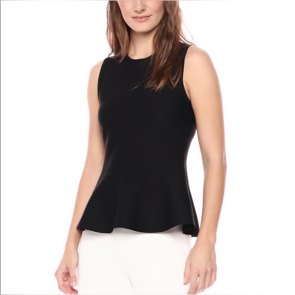 Theory Ribbed Peplum Sleeveless Crepe Knit